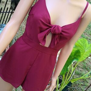 WILD HONEY Red Wine Shorts Romper